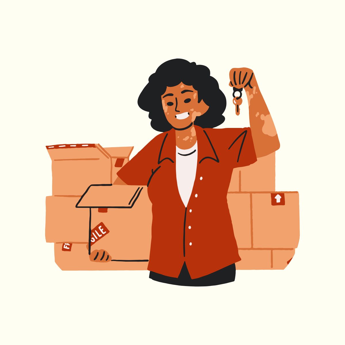 Ilustración de una mujer gestionando un almacén