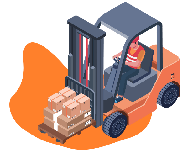 OperadorMaquinaria Ilustración de una persona conduciendo una carretilla elevadora de carga con cajas