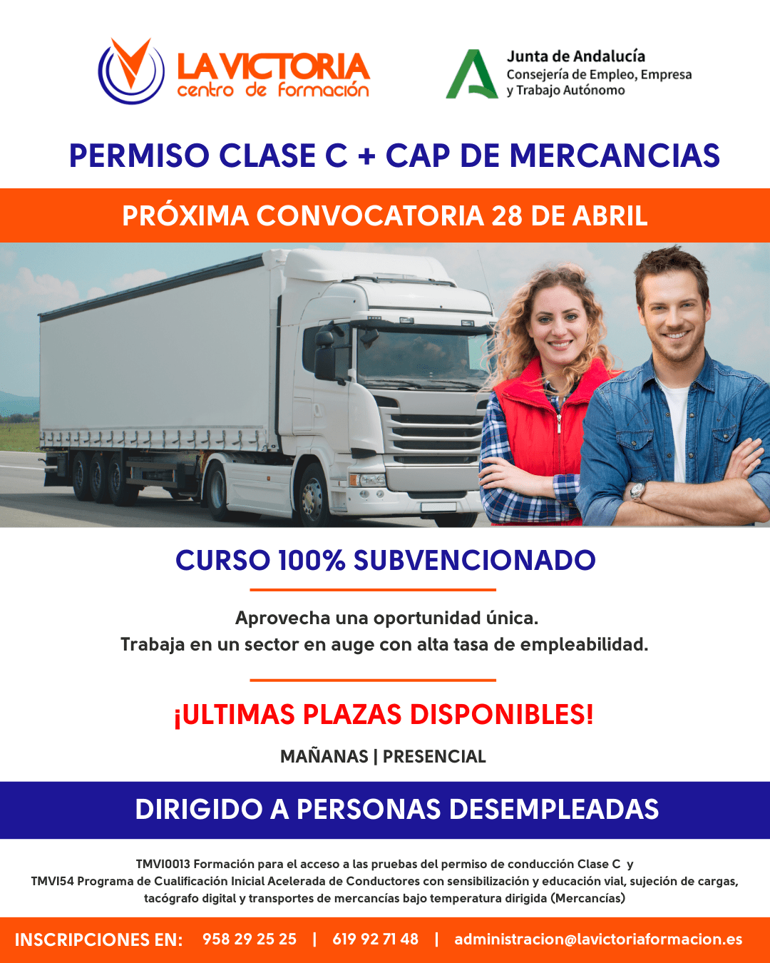 Folleto que trata la oferta descrita a continuación en este post sobre curso bonificado de CAP mercancías